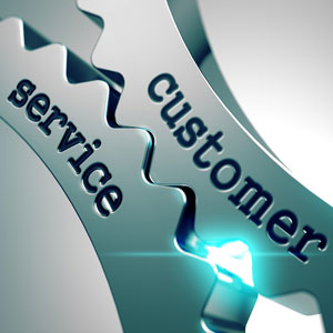 A close up of the words customer service on gears